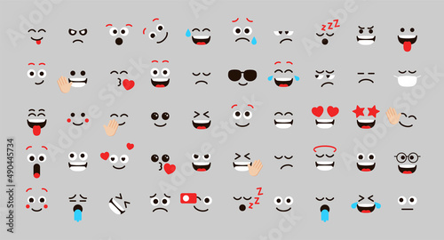 Cute faces feeling vector set for social media post and reaction. Funny emoticon or emoji with facial expressions. Vector illustration