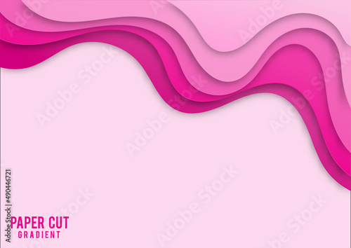 Paper cut shape Vector Abstract Background in pink. 3D abstract paper art style.
