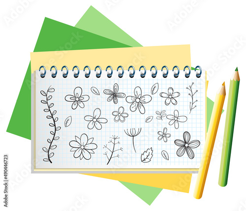 Hand drawn doodle icons on notebook page