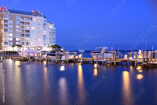 Slika na platnu Panama City Condo at the water's edge with a dock and boats