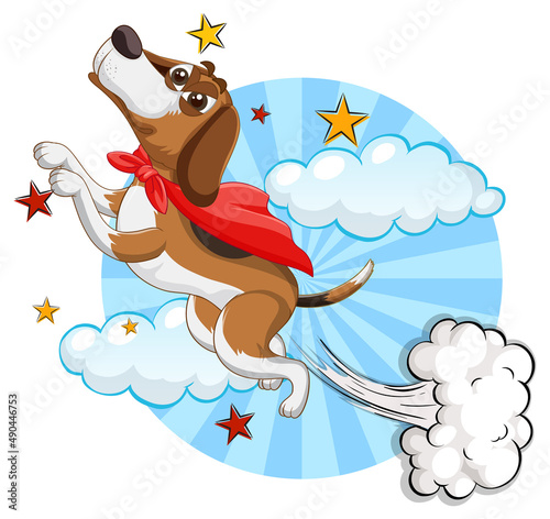 A dog superhero on sky background