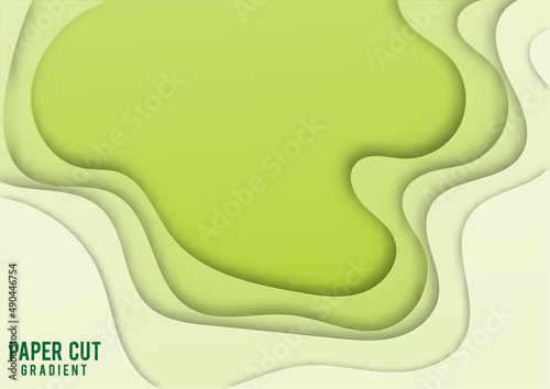 Green tone of  Paper cut shape Vector Abstract Background. 3D abstract paper art style.
