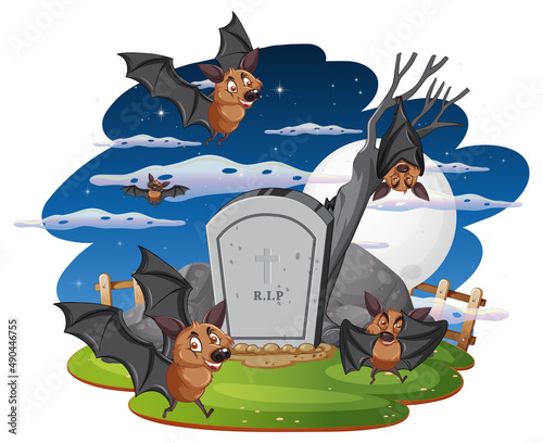 Group of bats in forest at night