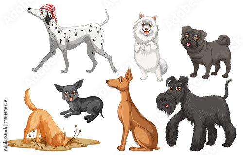 Set of different cute dogs in cartoon style
