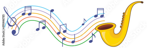 A saxophone with musical notes on white background