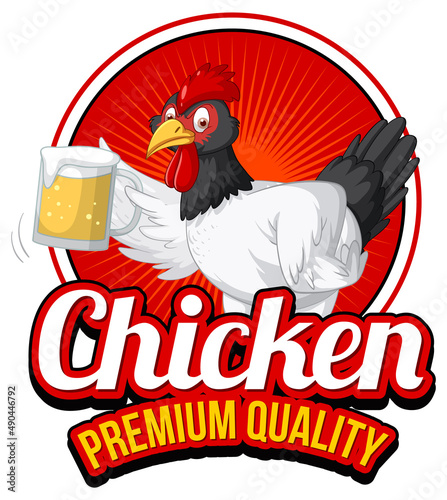 Chicken holding beer glass cartoon character logo