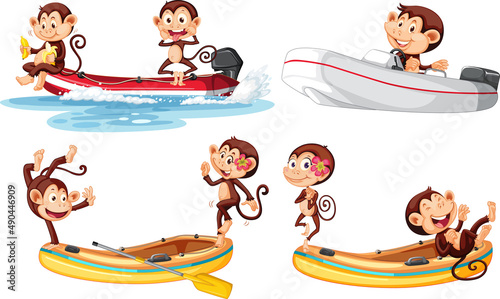 Set of monkeys on different boats