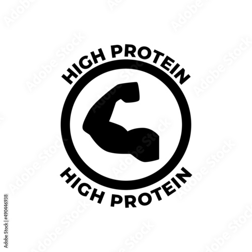 High protein label icon  in black flat glyph, filled style isolated on white background