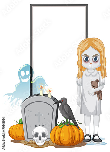 Isolated wooden banner with ghost