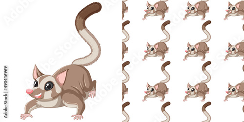 Seamless design of sugar glider  on white background