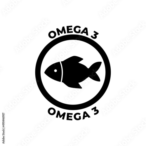 omega 3 label icon  in black flat glyph, filled style isolated on white background
