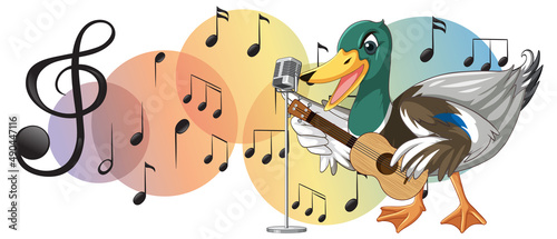 The duck play guitar, ukulele with music note
