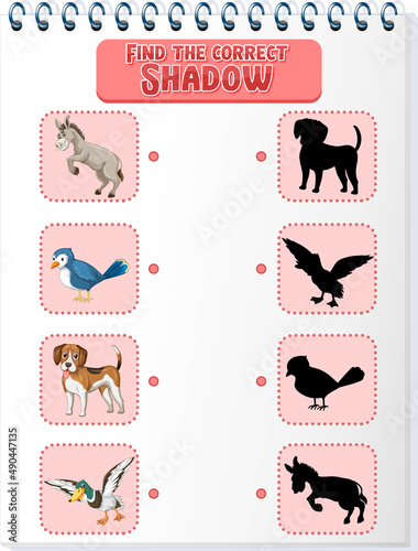 Matching Farm animal shadow worksheet