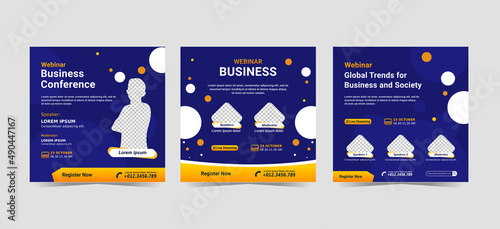 Social Media Post design. Set of webinar business for social media post advertisement. Good template for advertising on social media marketing