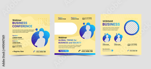 Social Media Post design. Set of webinar business for social media post advertisement. Good template for advertising on social media marketing
