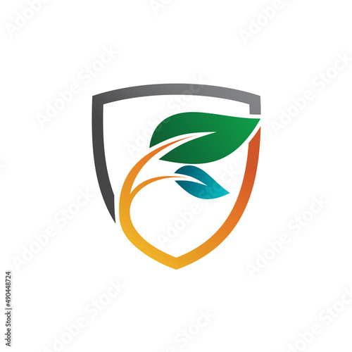 Shield Nature With Leaves Logo Template