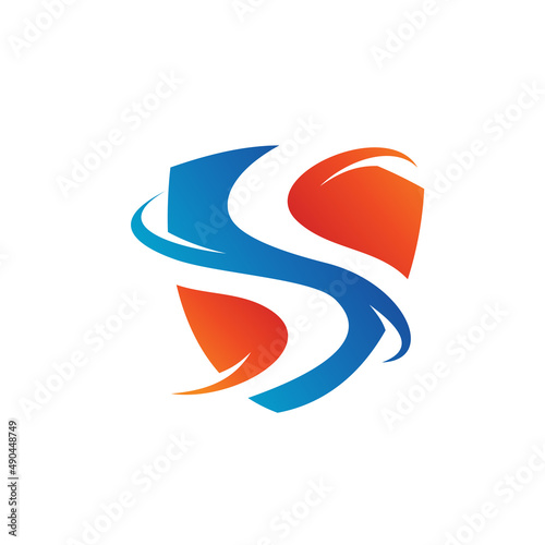 Letter S Waves in Shield Logo Template