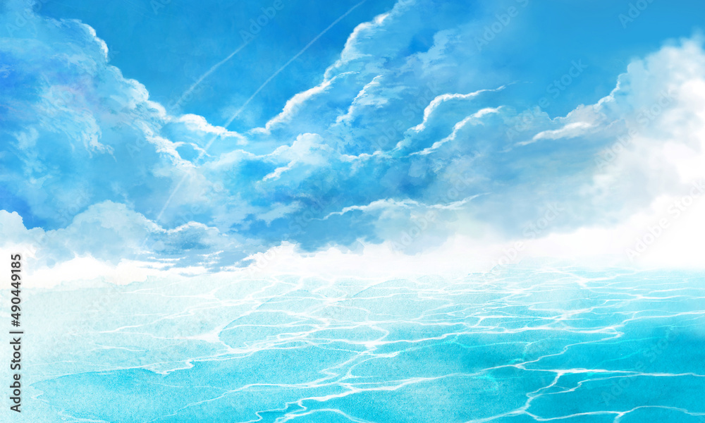 夏空と海の風景イラスト Stock Illustration Adobe Stock