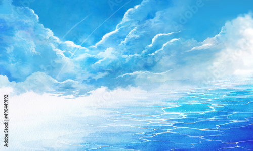 夏空と海の風景イラスト