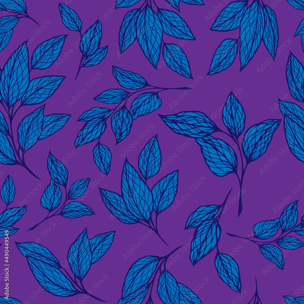 Fototapeta premium Seamless Beautiful Vintage Silhouettes of Spreads with Leaves Pattern