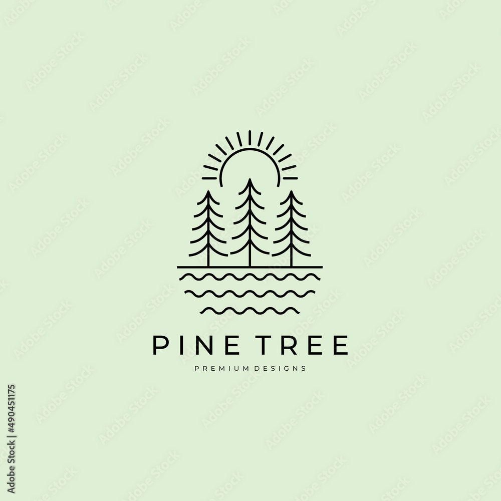 pine tree logo line art vector symbol illustration design, landscape ...