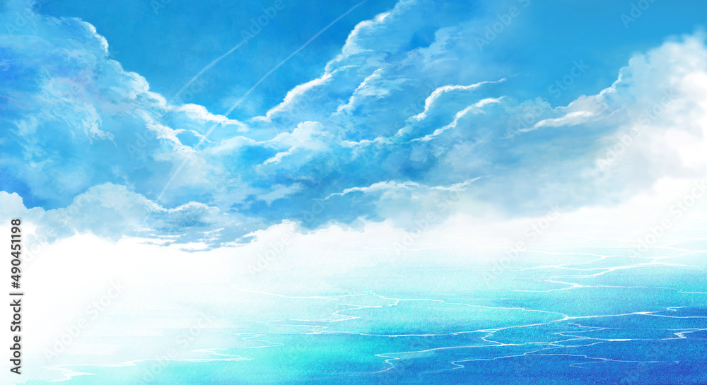 横長の夏空と海の風景イラスト コピースペース Stock Illustration Adobe Stock