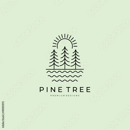 pine tree logo line art vector symbol illustration design, landscape symbol