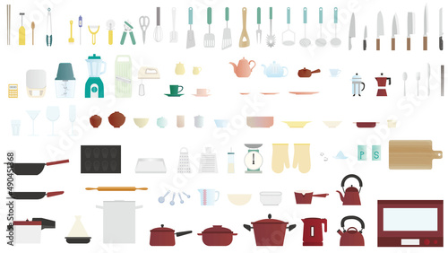 Color icon illustration of kitchen utensils.