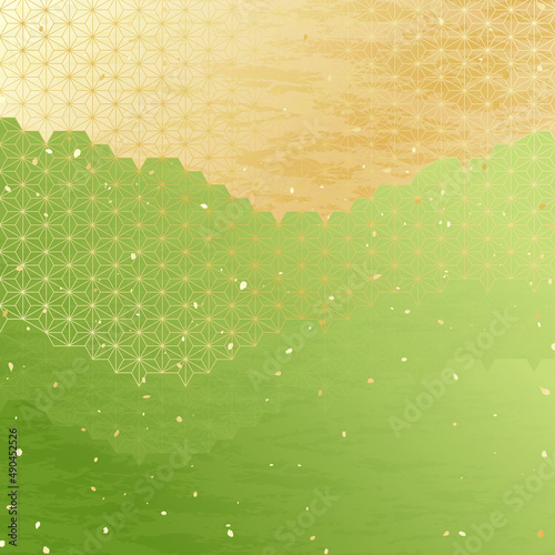 抹茶のような緑色の和風模様イラスト