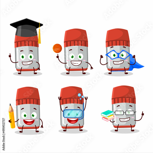 School student of red whiteboard marker cartoon character with various expressions