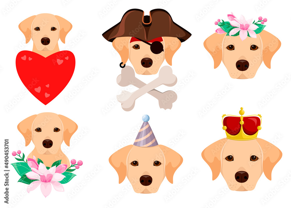 A set of funny Labrador dogs. Cartoon design. Vector illustration.
A set of funny Labrador dogs. Cartoon design. Vector illustration.