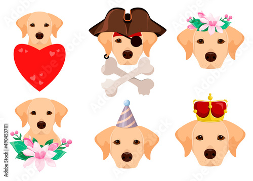 A set of funny Labrador dogs. Cartoon design. Vector illustration.
