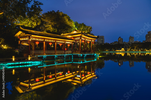 Xihu  West Lake  park located in Fuzhou of Fujian  China at night