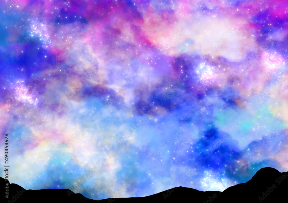 明るく美しい星空と山のイラスト Stock Illustration Adobe Stock