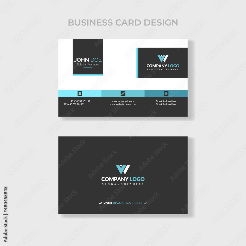 Naklejka premium Creative and Clean Double-sided Business Card Template. Black Colors. Flat Design Vector Illustration