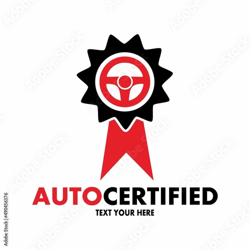 Auto Certified vector logo template. This design use certified with wheels symbol. Suitable for business
