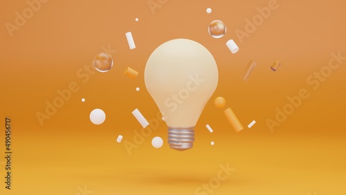 Bulb icon on orande background. 3D-rendering photo