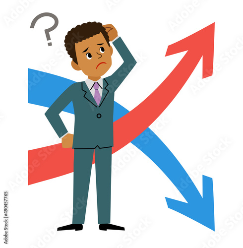 Worried businessman and crossed arrows