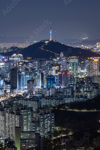city skyline at sunset of seoul