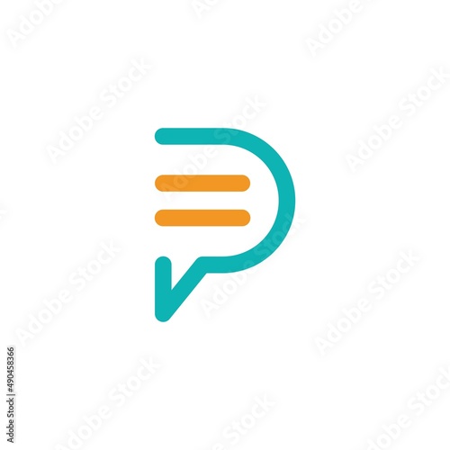 Chat talk bubble line with letter P icon logo vector