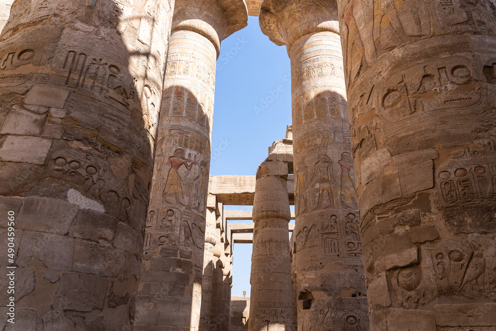 Columns in Great Hypostyle Hall at the Temple of Karnak