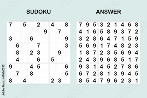 Vector sudoku with answer 460. Puzzle game with numbers.