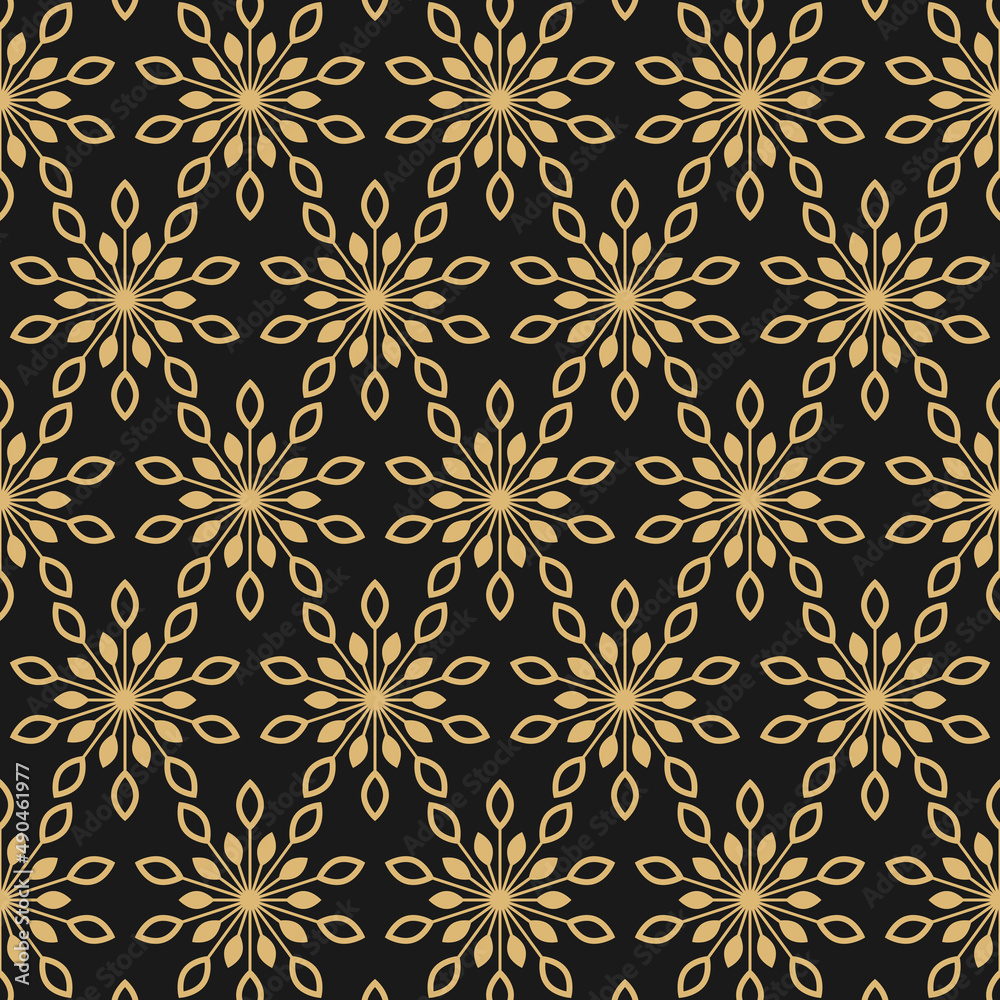Floral Seamless pattern texture with golden ethnic flowers. Vector illustration with geometric blooms. ornament for printing on fabric. Art Deco print