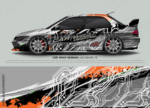 Racing Car Decal Graphic Vector  wrap vinyl sticker. Graphic abstract stripe designs for Racing vehicles.