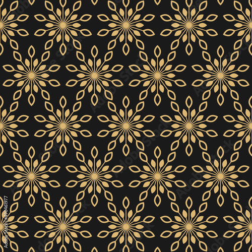 Floral Seamless pattern texture with golden ethnic flowers. Vector illustration with geometric blooms. ornament for printing on fabric. Art Deco print
