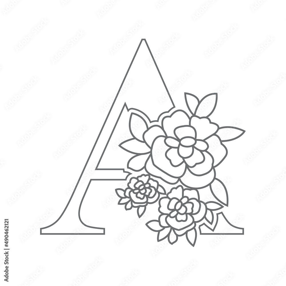 Vektorová grafika „Vector flower alphabet. Floral design of letter