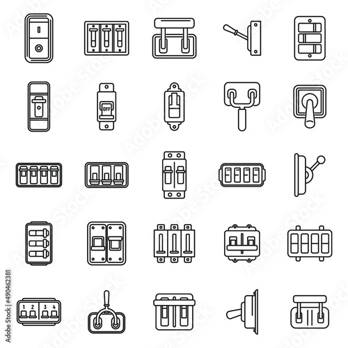Breaker switch icons set outline vector. Cable chopper