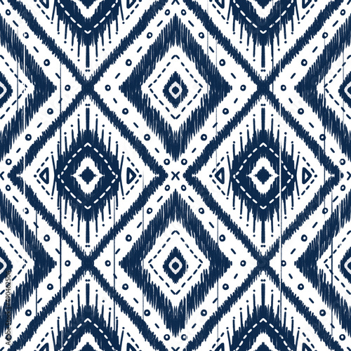 Navy Indigo Blue Diamond on White background. Geometric ethnic oriental pattern traditional Design for ,carpet,wallpaper,clothing,wrapping,Batik,fabric, illustration embroidery style