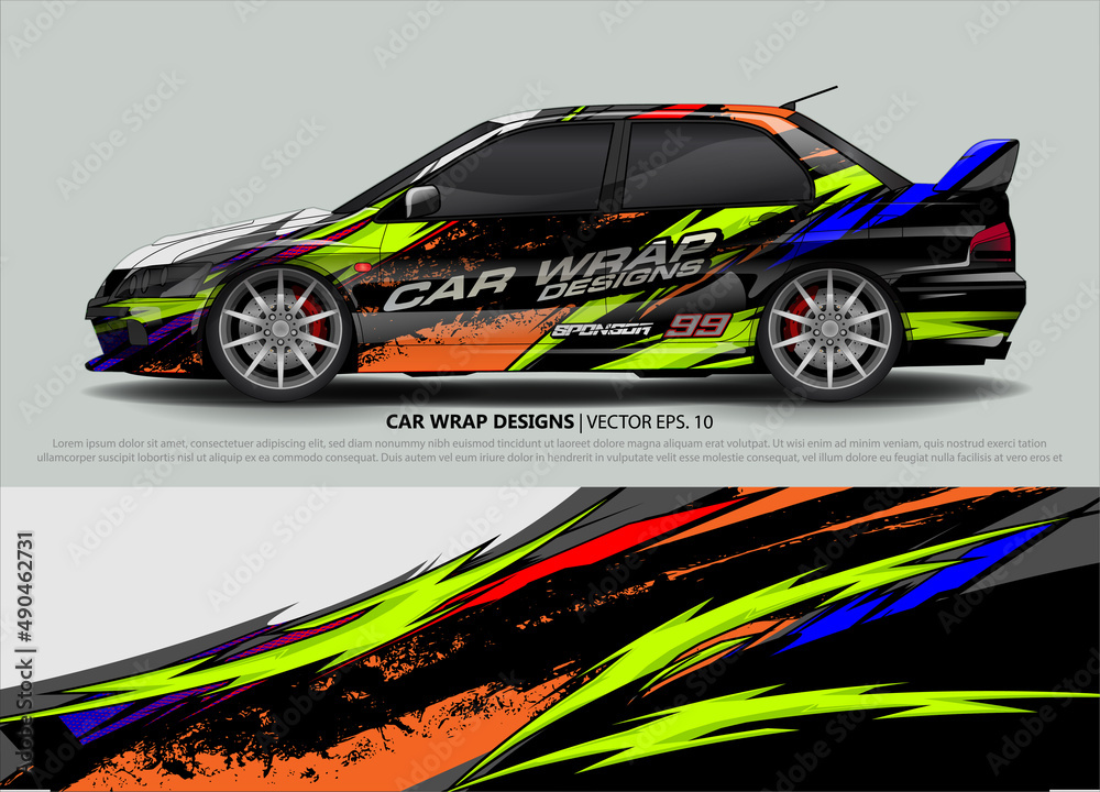 Racing Car Decal Graphic Vector, wrap vinyl sticker. Graphic abstract stripe designs for Racing vehicles. Racing Car Decal Graphic Vector, wrap vinyl sticker. Graphic abstract stripe designs for Racing vehicles.