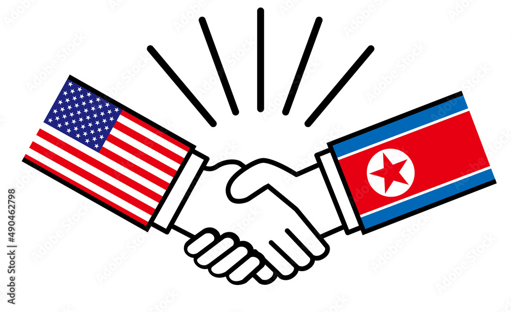 アメリカと北朝鮮 国旗がついた手が握手 国家間の戦争紛争 同盟 和解 合意のイメージイラスト Stock Vector Adobe Stock